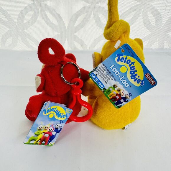 Playschool Teletubbies Laa Laa 5.5 Inch W/Tags 1998 & Laa Laa Backpack Clip - Picture 5 of 8
